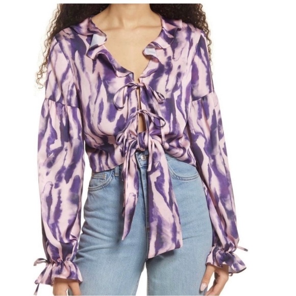 Topshop Pink and Purple Tie Dye Ruffle Flouncy Lightweight Blouse Size 6 - Picture 16 of 16